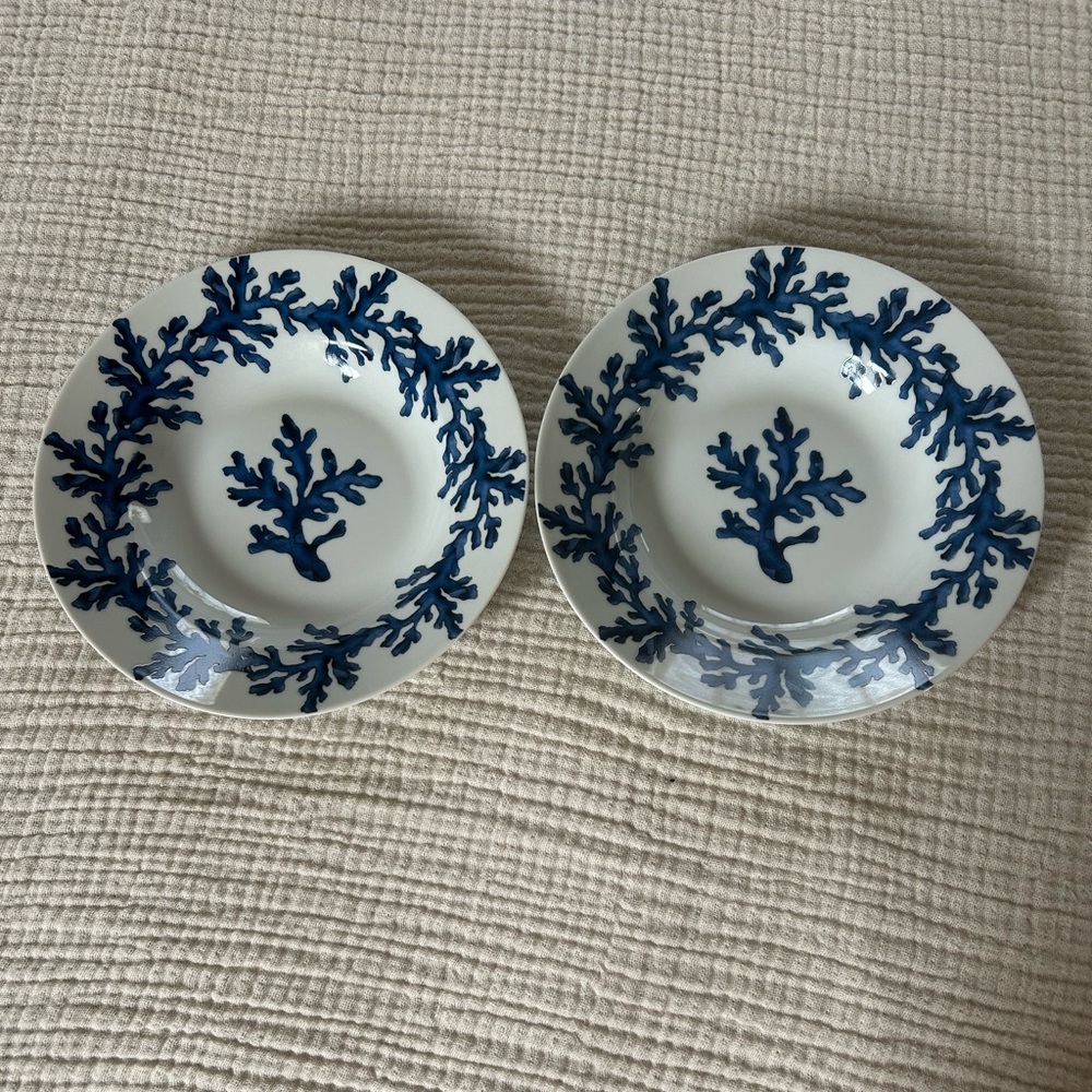 Z Gallerie Blue Coral Porcelain 8” Soup Bowls Set Of 2. Retired HTF.